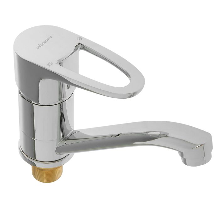 Смеситель для кухни Accoona A4201, однорычажный, с гайкой, гусак короткий, латунь, хром