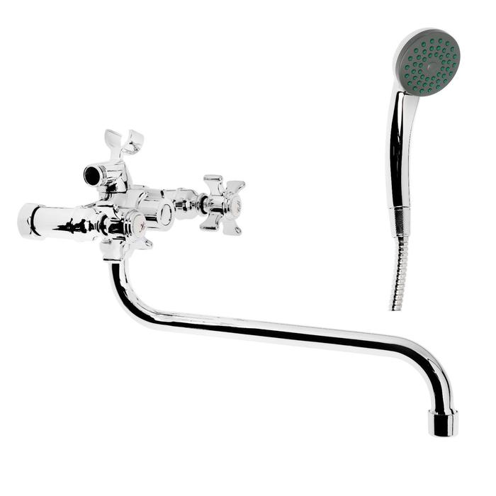 Cмеситель для ванны и душа Accoona A87170, двухрычажный, с душевым набором, силумин, хром