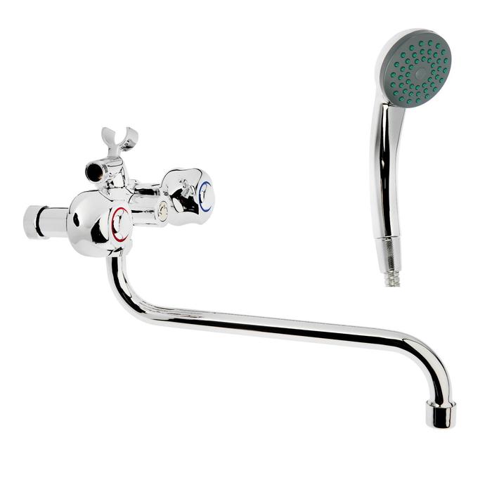 Cмеситель для ванны и душа Accoona A87177, двухрычажный, с душевым набором, силумин, хром