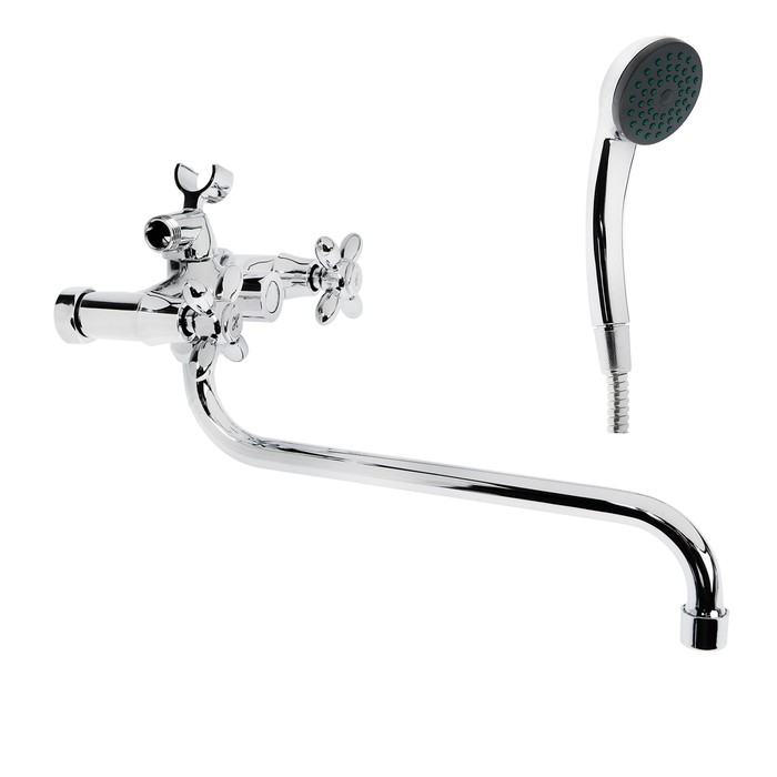 Cмеситель для ванны и душа Accoona A87178, двухрычажный, с душевым набором, силумин, хром