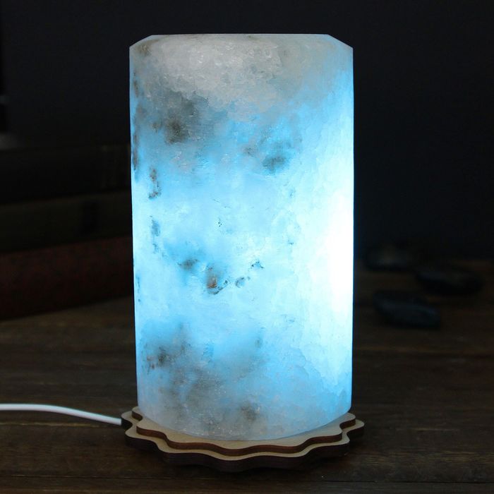 Соляной светильник "Цилиндр", d=10, h=18 см, цвет синий, цельный кристалл