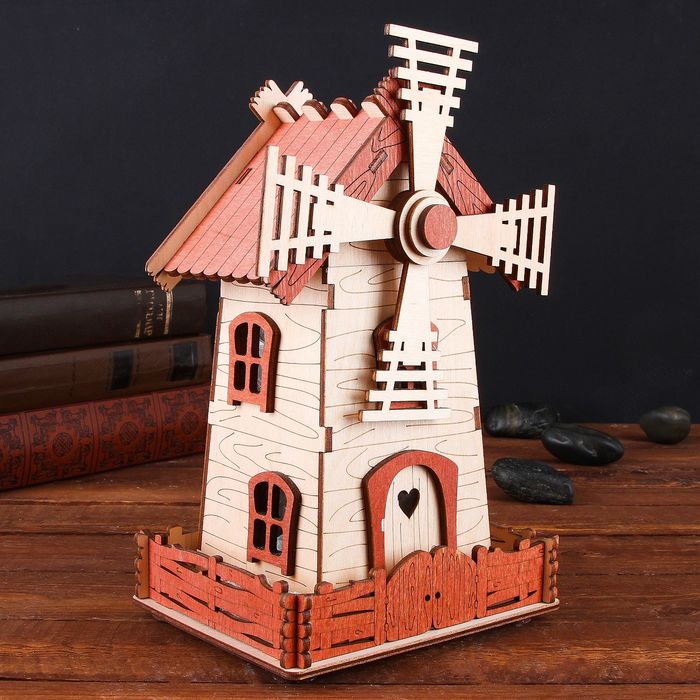 Соляной светильник "Мельница", 25 х 15 х 13 см, деревянный декор