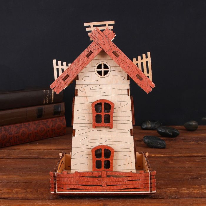 Соляной светильник "Мельница", 25 х 15 х 13 см, деревянный декор