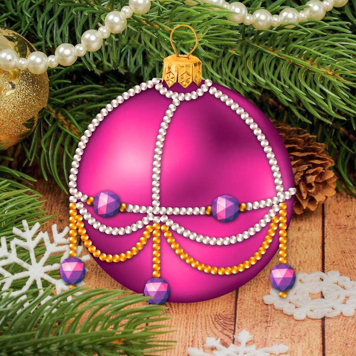 Набор для декорирования бисером "Новогодний шар", розовый