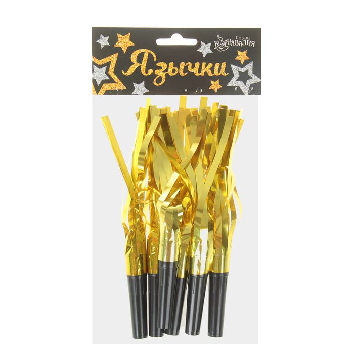 Язычок с мишурой, набор 6 штук, цвет золото