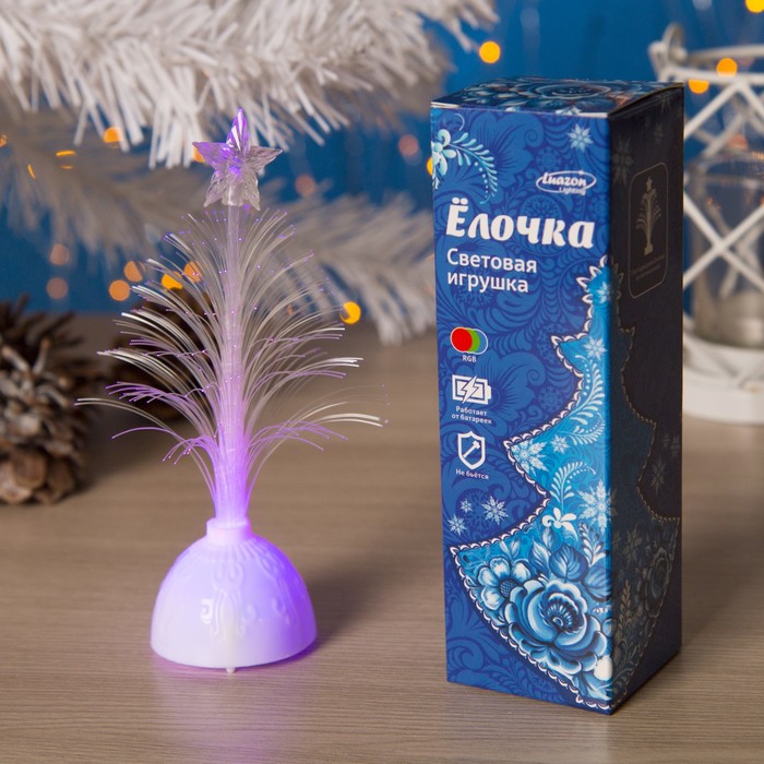Игрушка световая "Ёлочка" (батарейки в комплекте) 14 см, 1 LED, RGB, белая
