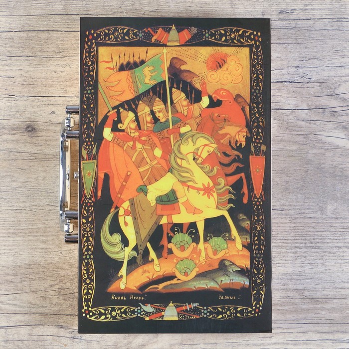 Нарды дерево, 5 кубиков+2 стакана, рисунок витязи, 29*5,5*15см