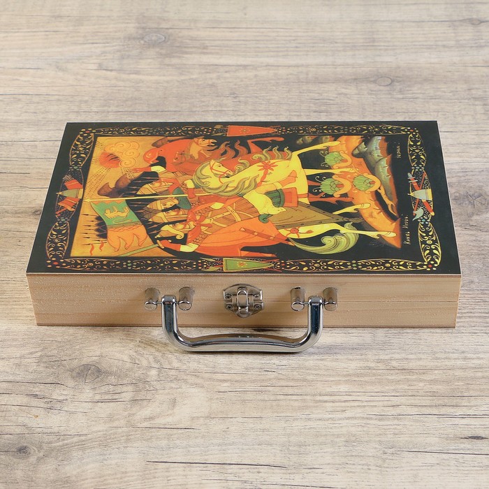 Нарды дерево, 5 кубиков+2 стакана, рисунок витязи, 29*5,5*15см