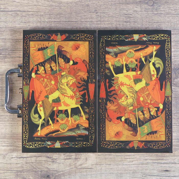 Нарды дерево, 5 кубиков+2 стакана, рисунок витязи, 29*5,5*15см