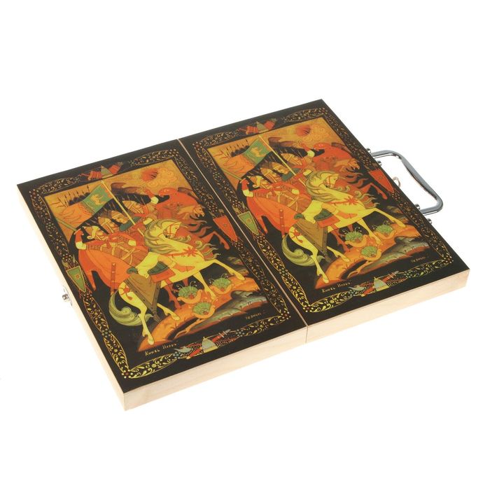 Нарды дерево, 5 кубиков+2 стакана, рисунок витязи, 29*5,5*15см