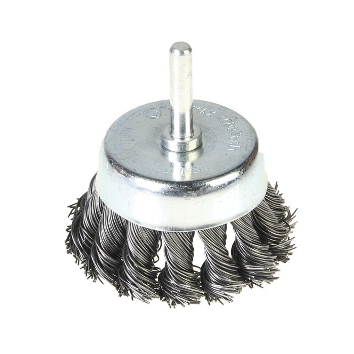 Щетка-крацовка со шпилькой для дрели Hobbi, крученная проволока, "чашка" 65 мм