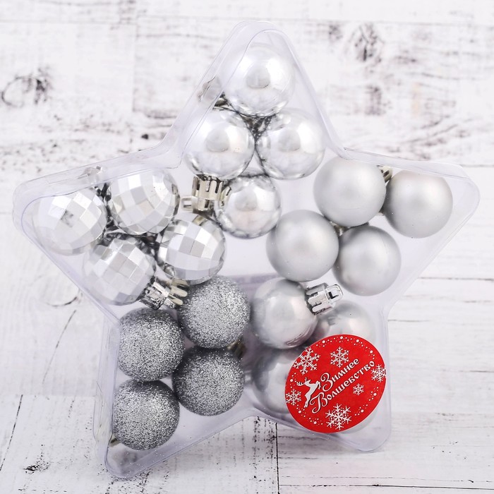 Набор шаров пластик d-3 см 20 шт звезда серебро