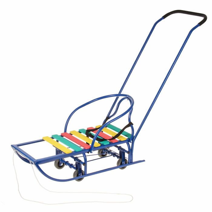 Санки "Вятские-4К+" с толкателем, цвет синий