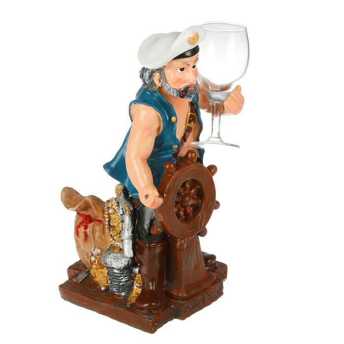Подставка для бутылки моряк за штурвалом, с бокалом, цвет микс, 18*15*33см