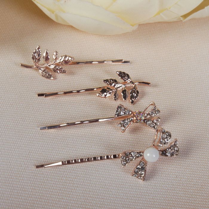 Невидимка для волос "Терция" набор 4 шт бантики листочки