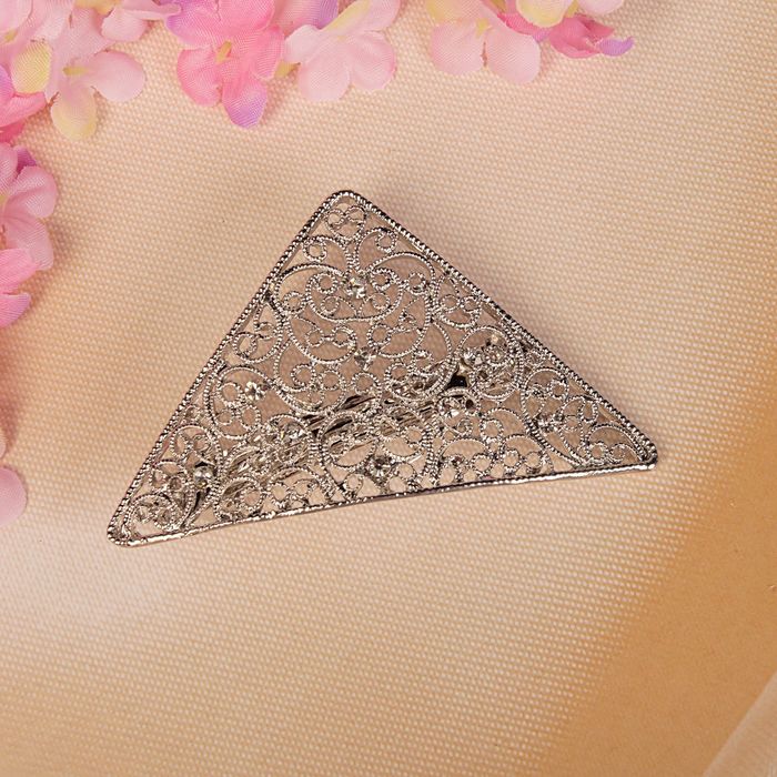 Заколка-автомат "Восточный узор", треугольник, серебро