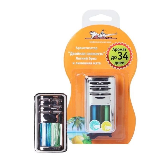Ароматизатор на дефлектор гелевый "Двойная свежесть" летний бриз и лимонная мята AF-D03-SL