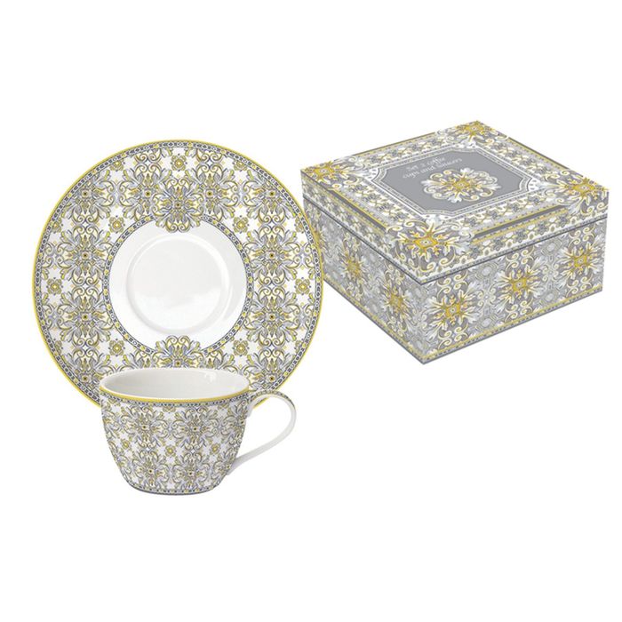 Набор "Майолика": 2 чашки, 2 блюдца для кофе, серая, в подарочной упаковке