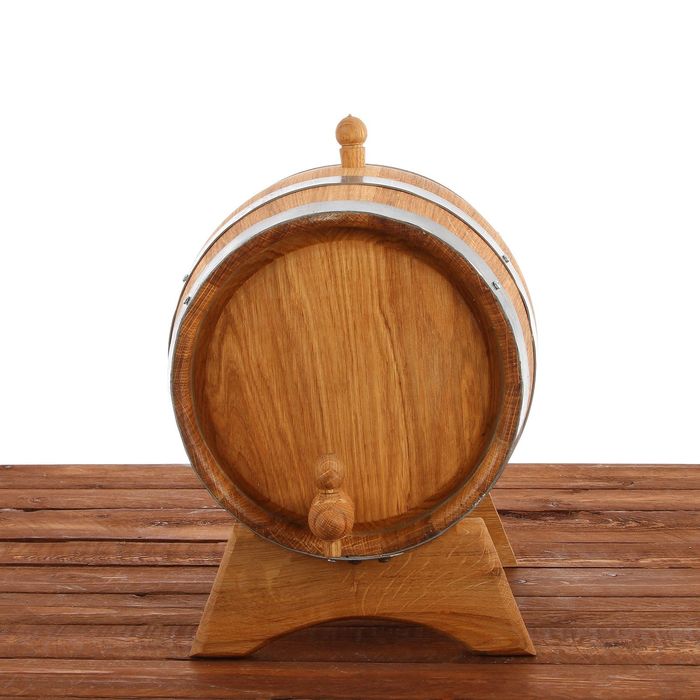 Бочка дубовая, 10 л, обруч из нержавеющей стали, на подставке
