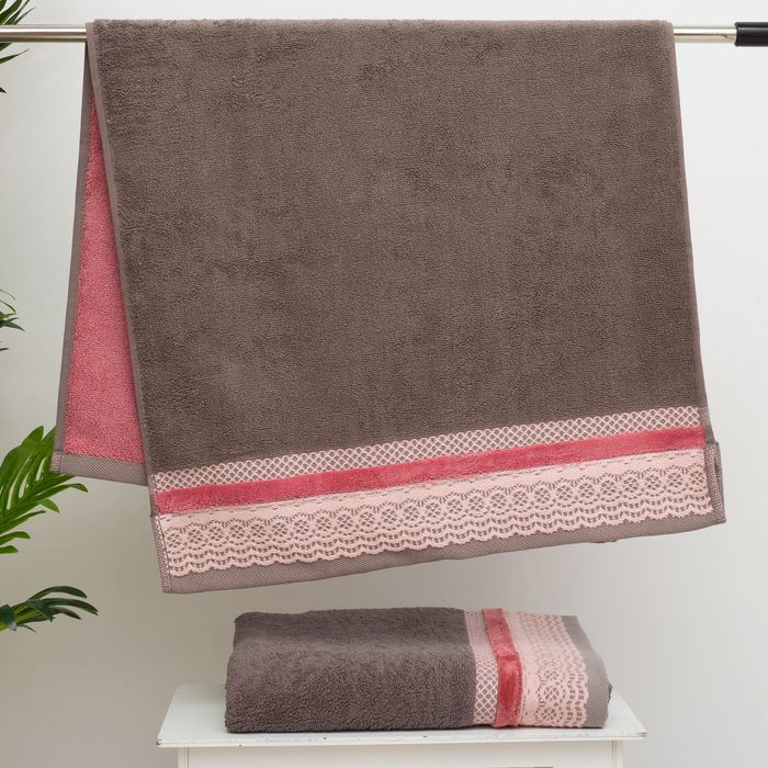 Полотенце махровое стриженое Spany Interio, LACE цв.серебро, 70х130 хл.100%