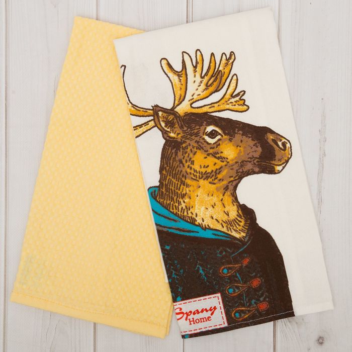 Комплект полотенец д/кухни Spany Home на крючке, лось/кофейный