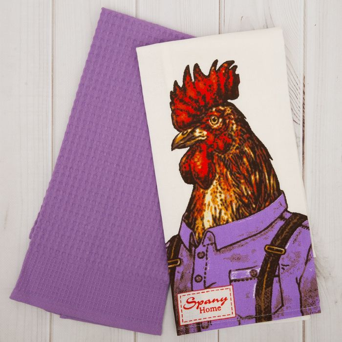 Комплект полотенец д/кухни Spany Home на крючке, петух/лиловый