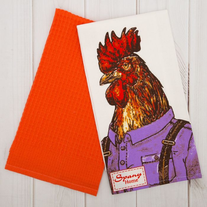 Комплект полотенец д/кухни Spany Home на крючке, петух/красный