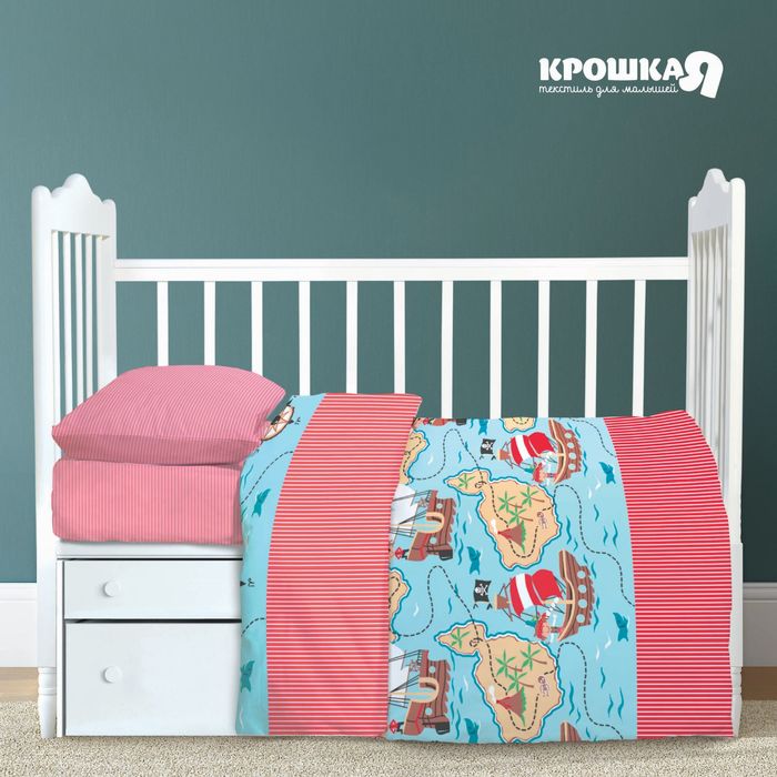 Детское постельное бельё "Крошка Я" Мореплаватель 147х112 см, 60х120 см, простыня на резинке, 40х60 см - 1шт, 100% хл, сатин