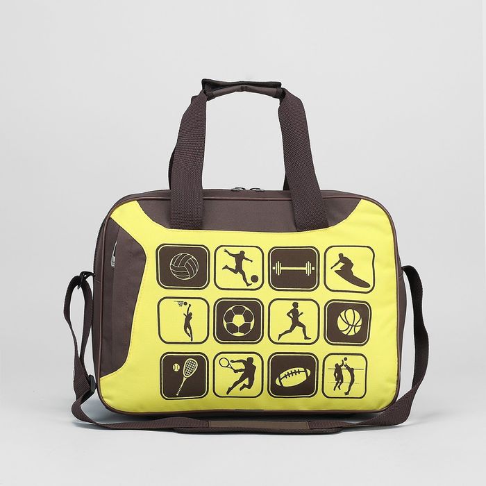 Сумка спортивная 44*23*30, 1 отдел на молнии, н/карман, длинный ремень, коричневый/желтый