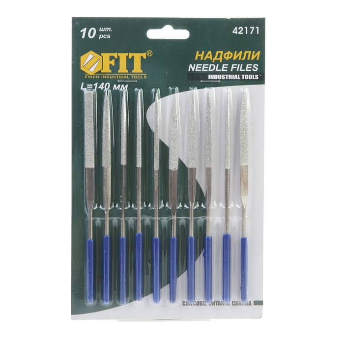 Надфили FIT, алмазные, ПВХ ручка, 3 х140 х50 мм, 10 шт