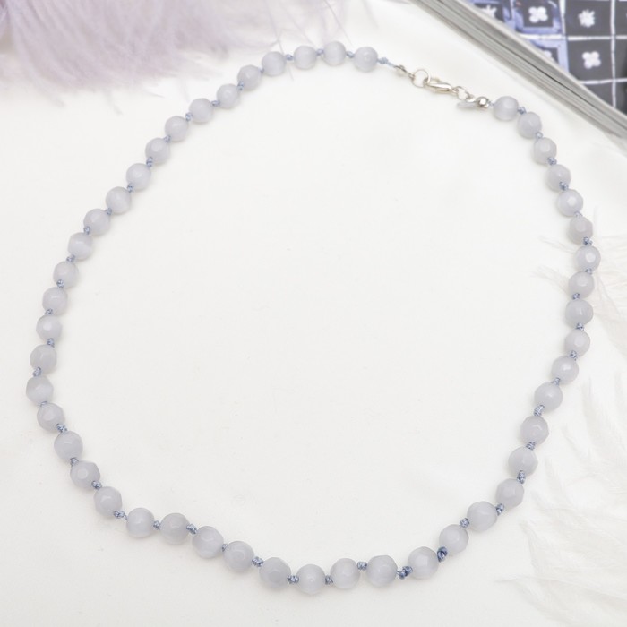 Бусы "Кошачий глаз" шар №8, гранёный, цвет серый, через узел 50см