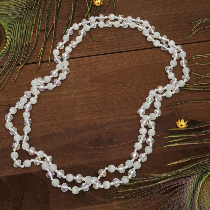 Бусы "Кошачий глаз с хрусталём" цвет белый, 120см