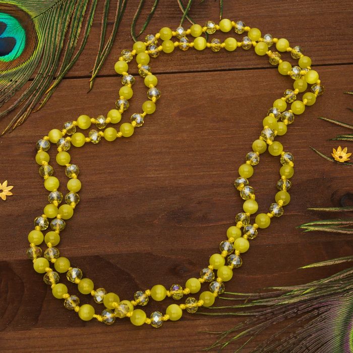 Бусы "Кошачий глаз с хрусталём" цвет жёлтый, 120см