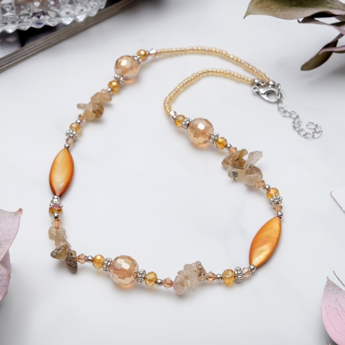 Бусы эллипс с галтовкой "Перламутр с цитрином", 45см