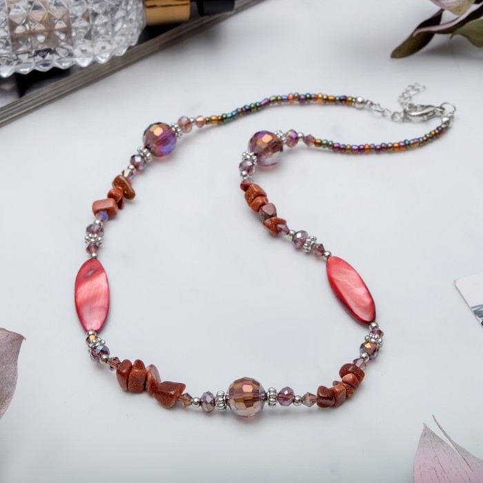 Бусы эллипс с галтовкой "Перламутр с авантюрином коричневым", 45см