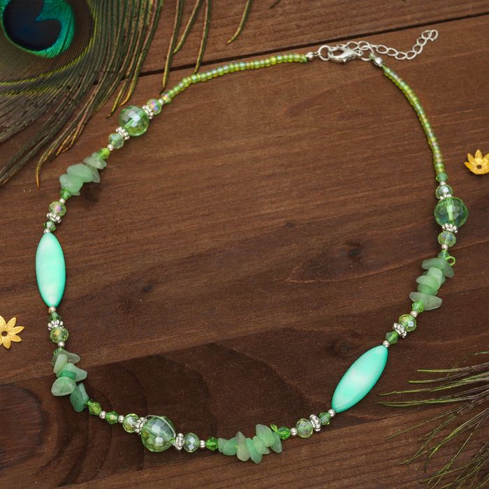 Бусы эллипс с галтовкой "Перламутр с нефритом", 45см