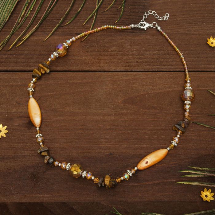 Бусы эллипс с галтовкой "Перламутр с тигровым глазом", 45см