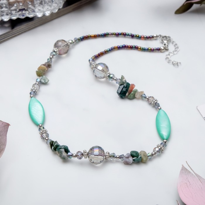 Бусы эллипс с галтовкой "Перламутр с яшмой", 45см