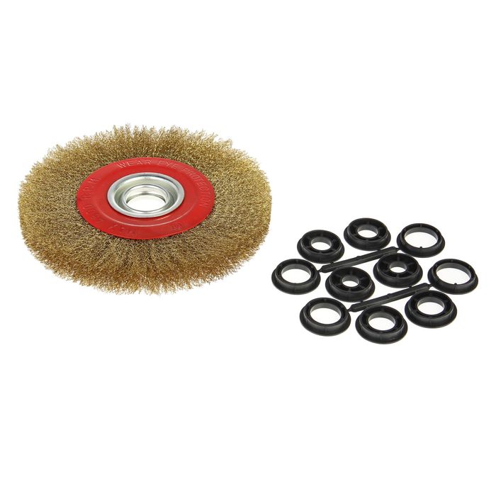 Щетка для точила MATRIX, 200 мм, посадка 32 мм, плоская, латунир. витая проволока