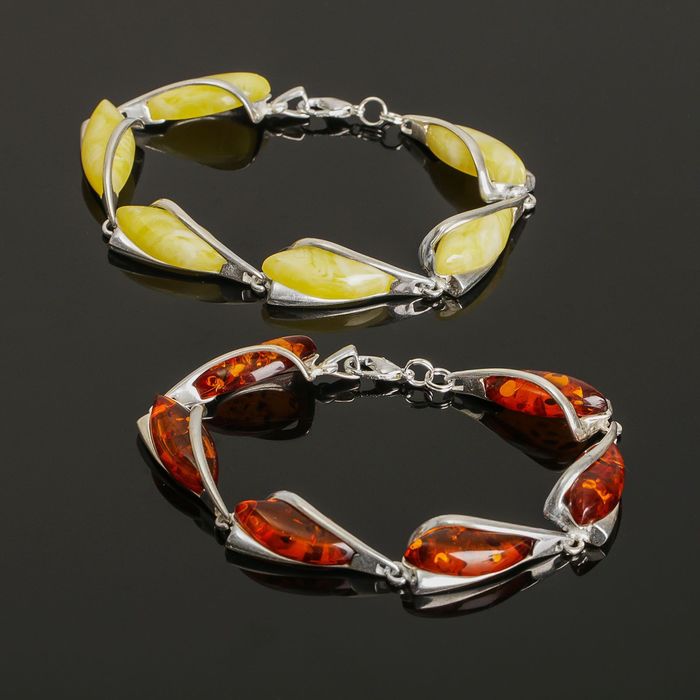 Браслет посеребрение "Янтарь" капель, цвет коричневый