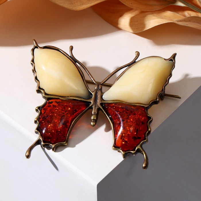 Брошь "Янтарь" бабочка большая, цвет МИКС