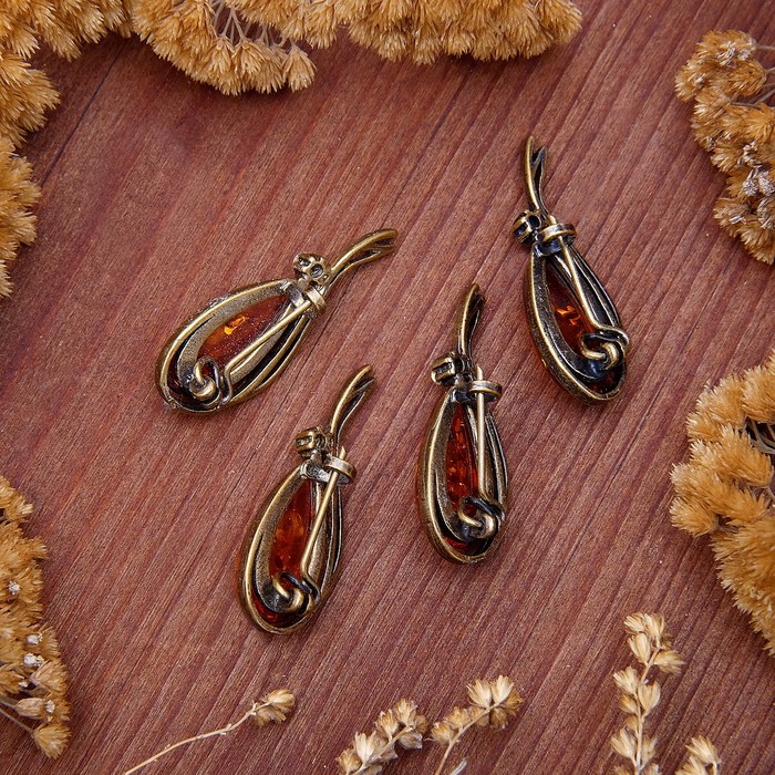 Брошь "Янтарь" нектар, цвет коричневый в бронзе