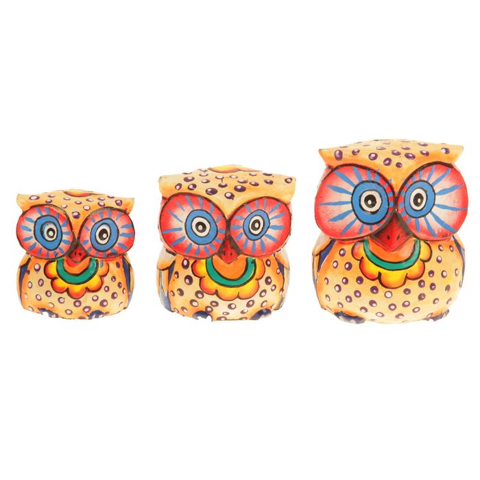 Сувенир дерево "Совы" набор 3 шт. 6,9,11 см; 11х23х7 см