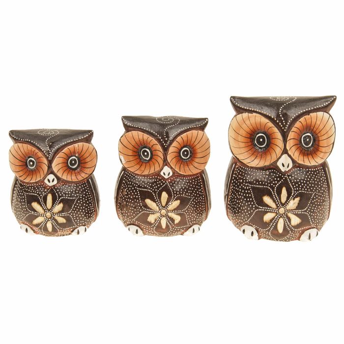 Сувенир дерево "Совушки в цветах" набор 3 шт h=10, 12, 15 см