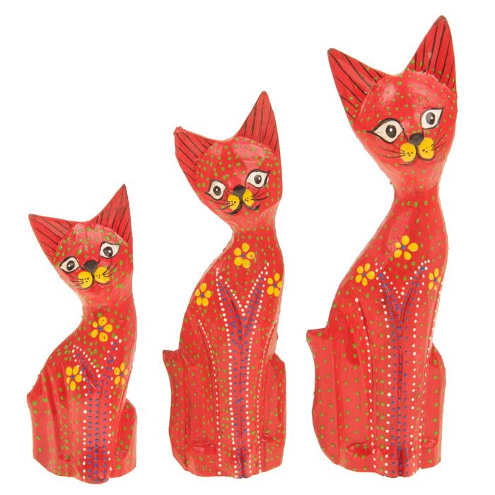 Сувенир дерево "Кошки оранжевые с точечной росписью" набор 3 шт h=15, 20, 24 см