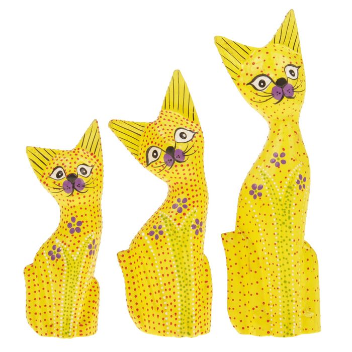 Сувенир дерево "Кошки жёлтые с точечной росписью" набор 3 шт h=15, 20, 24 см