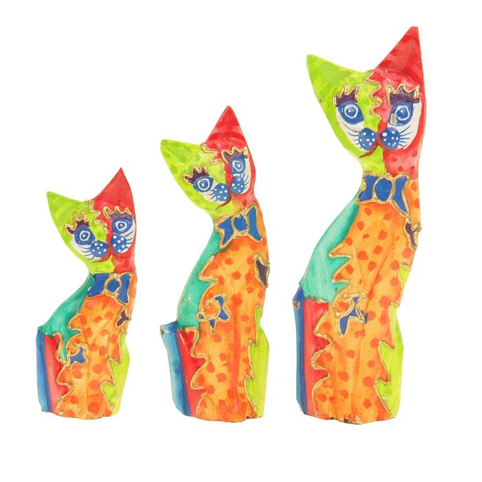 Сувенир дерево "Кошки радужные" набор 3 шт h=15, 20, 24 см