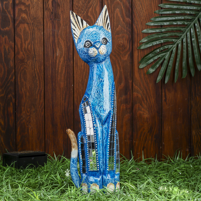 Сувенир дерево "Кошка синяя с перламутровыми вставками" 50х14х5 см