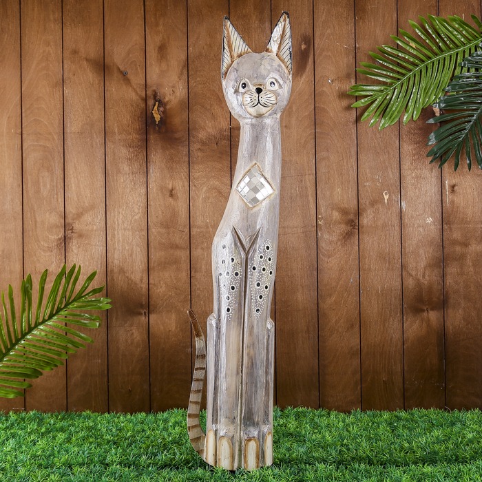 Сувенир дерево "Кошка с ромбиком из зеркальной мозаики" 80х21х6 см