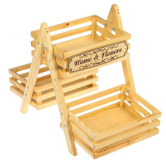 Кашпо из реечных ящиков с накладкой "Home & Flowers" 63х33х47,5см